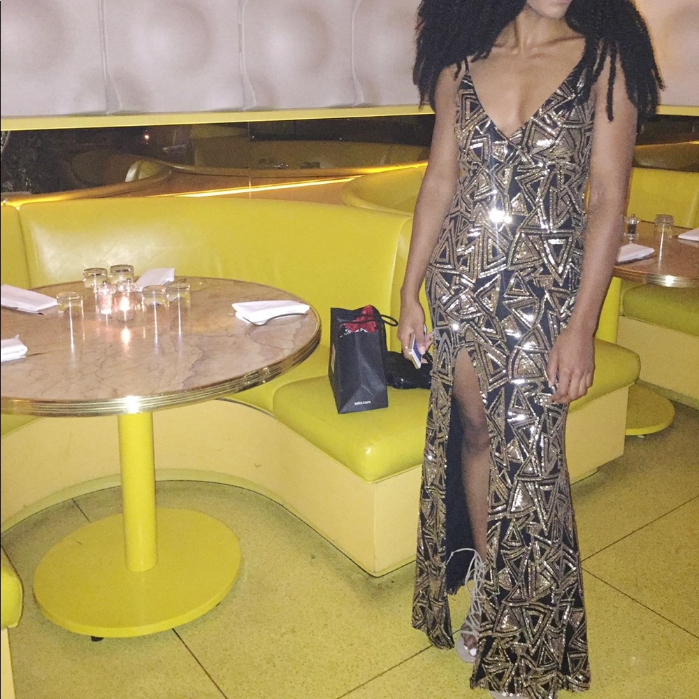 Angl black& gold sequins long dress worn once